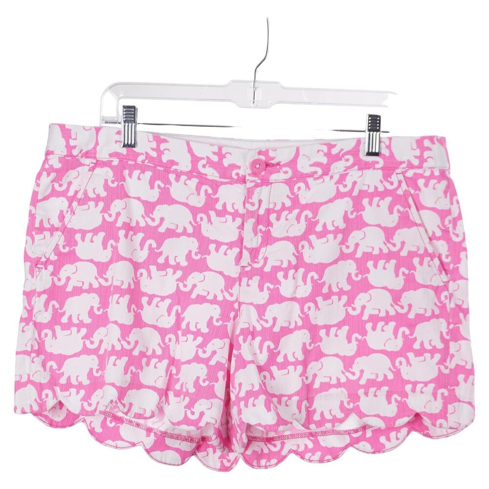 Lilly Pulitzer Buttercup Shorts 12 Tusk In Sun Pink Elephant Print Scalloped